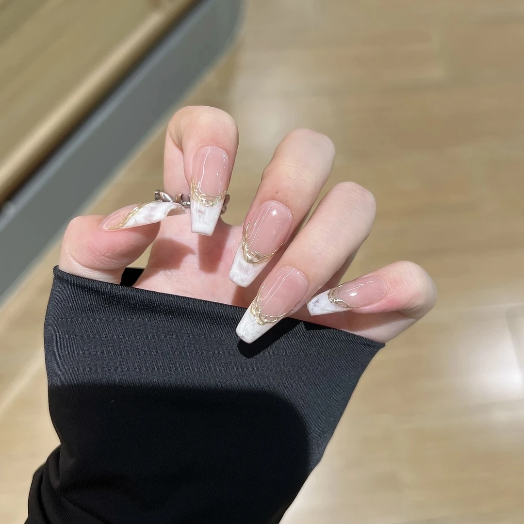 【夏日冰淇淋】新款高级感穿戴甲成品金箔新娘婚甲ins指甲贴片显白