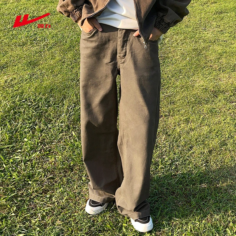 Warrior/回力美拉德牛仔裤男春秋款宽松直筒秋季休闲阔腿工装裤子