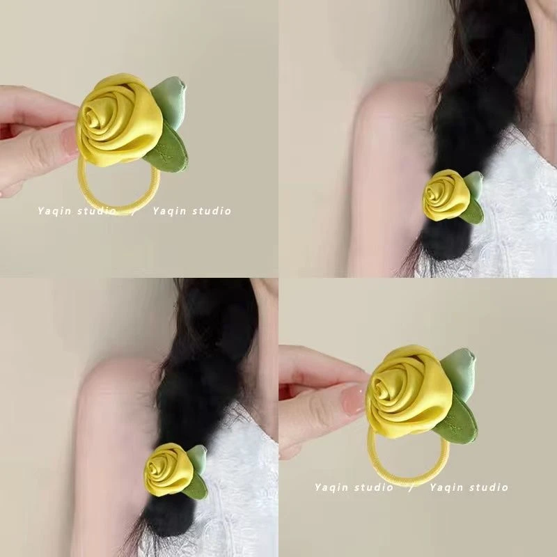 黄色玫瑰花~小号花朵发圈多巴胺可爱皮筋女扎头发绳发饰夏日头花