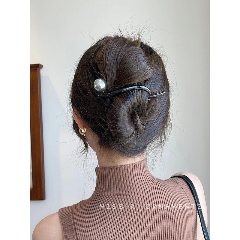 珠珠发夹女后脑勺青蛙扣夹子头饰2024新款夏高级感盘发一字夹抓夹