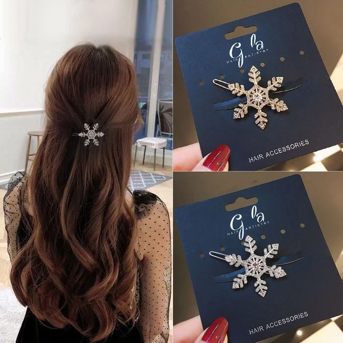 网红韩式边夹甜美水钻雪花发夹发卡刘海夹后脑勺马钻发夹ins