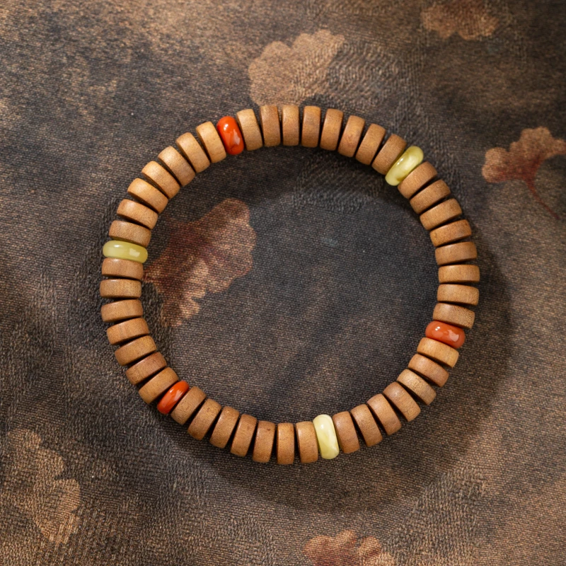 XIANYUAN/仙源老山檀香7*3mm药片珠蜜蜡单圈手串