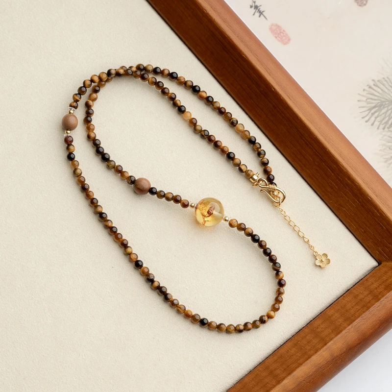 XIANYUAN/仙源【金秋】老山檀香6mm花珀锁骨链