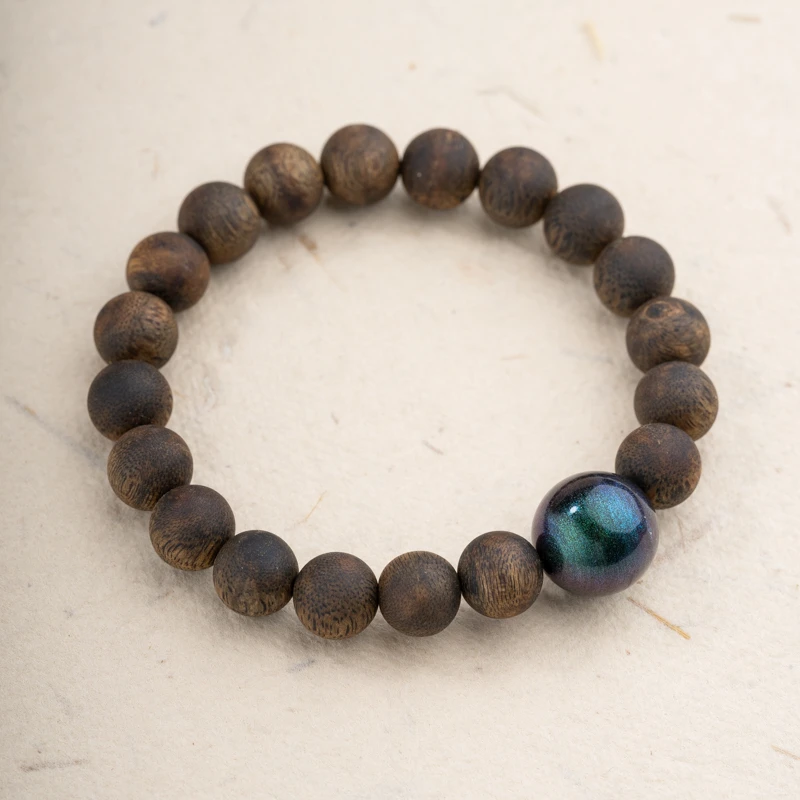 XIANYUAN/仙源莺歌绿奇楠沉香99分结香10mm+大漆珠单圈