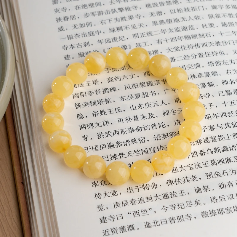 XIANYUAN/仙源天然白花蜜蜜蜡手链黄琥珀圆珠手串