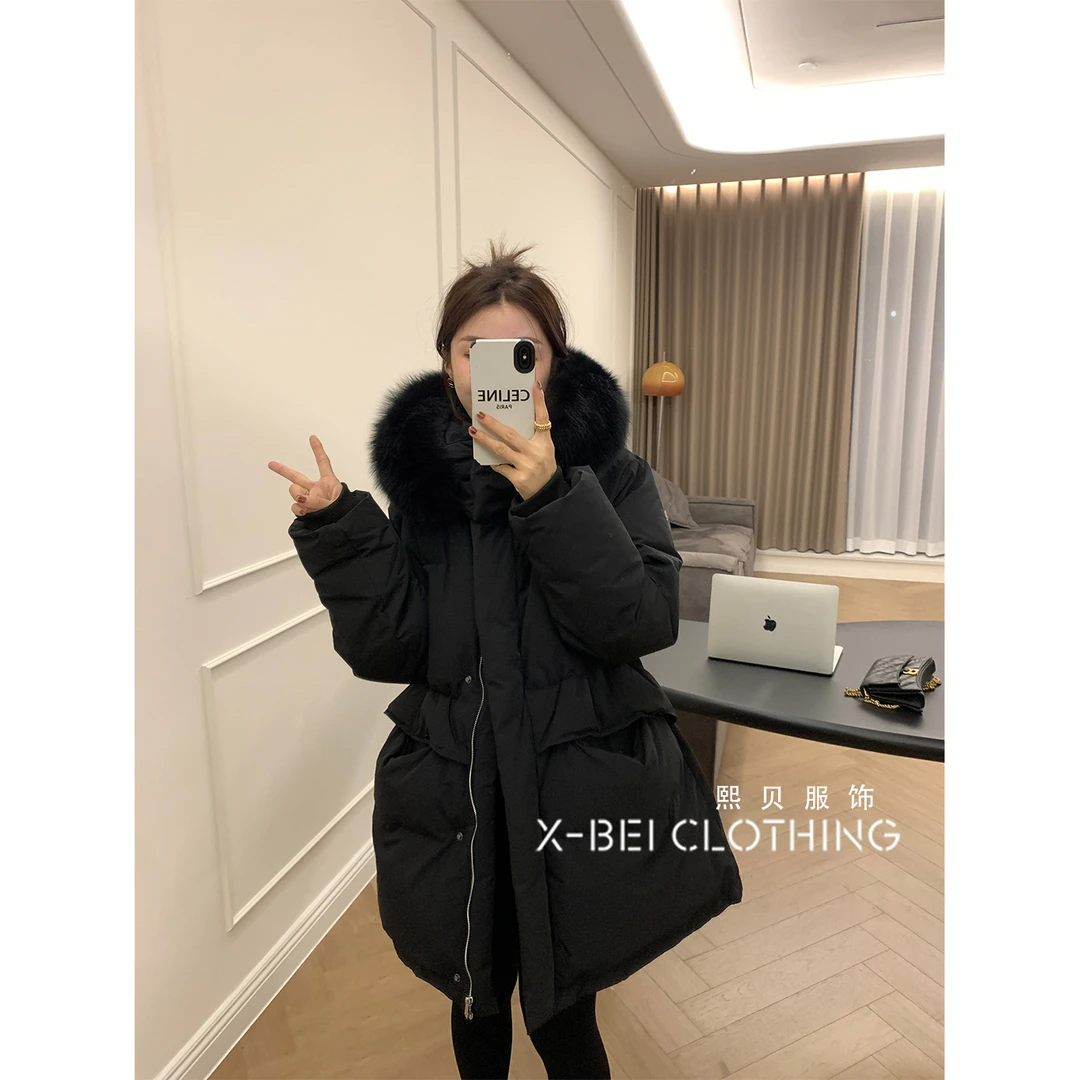 熙贝2 韩版冬季新款宽松百搭加厚保暖狐狸毛领连帽羽绒服S6095