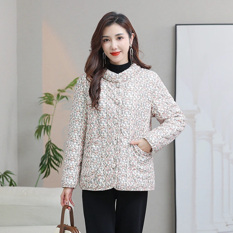 新款秋冬棉服女士碎花加绒加厚棉衣外套时尚立领百搭短款网红棉袄