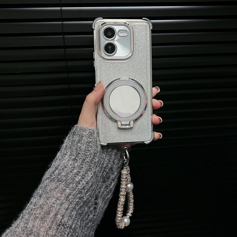 vivoiqooz9x手机壳V2353A电镀四角全包防摔镜子支架透明保护壳