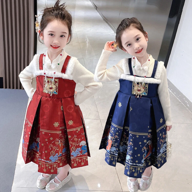 儿童马面裙加绒加厚女童汉服冬季宝宝唐装拜年服（价格已开）