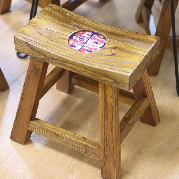元宝凳C10瓷板画老榆木新中式加厚阳台庭院轻奢摆件