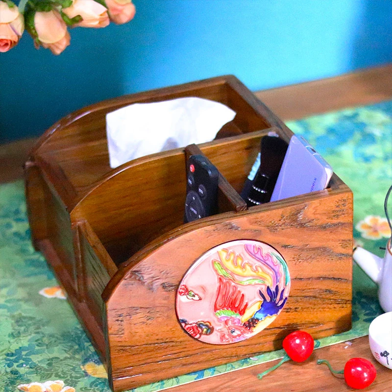 C10抽纸盒镶嵌老榆木轻奢中式家居纸巾收纳礼品摆件