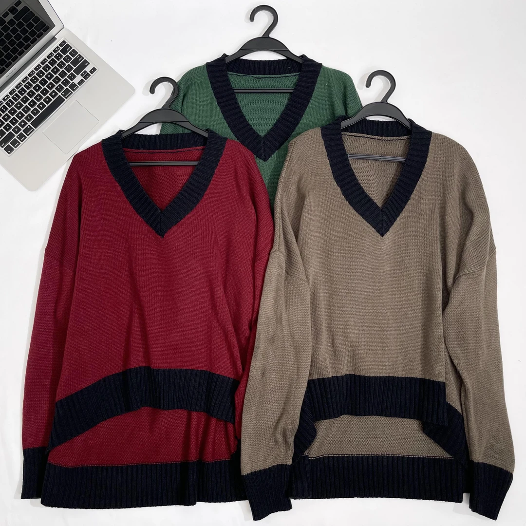 【”大女主“小韩日记】毛衣时尚百搭秋冬拼接套头撞色网红宽松36005