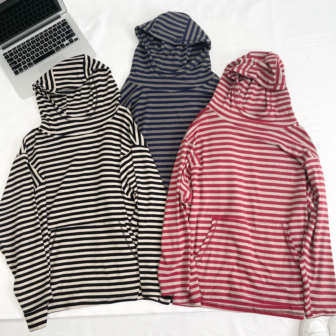 【‘’燕麦条纹‘’小韩日记】帽衫T恤长袖时尚休闲百搭连帽韩版7812