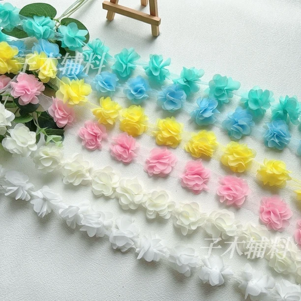 4CM雪纺花边立体花朵 童装服帽装饰辅料diy手工材料 蛋糕装饰花