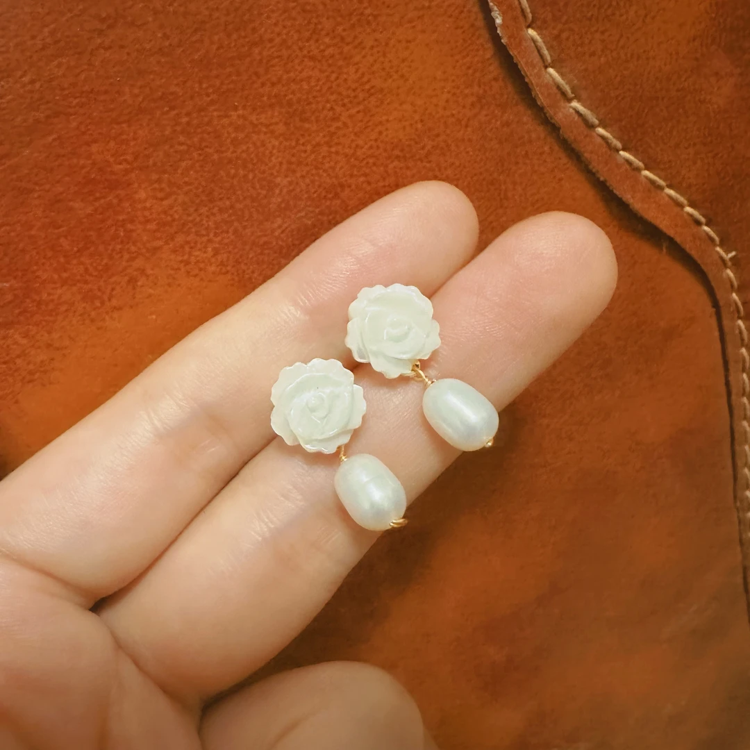 非金属珐琅耳饰 《山茶花》手作1033时尚耳钉耳坠复古耳环气质温柔