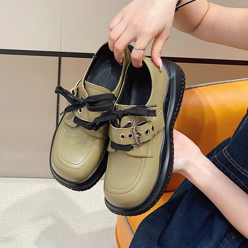 真皮小皮鞋女春秋2025新款厚底大头鞋休闲鞋百搭大码女鞋41-43码