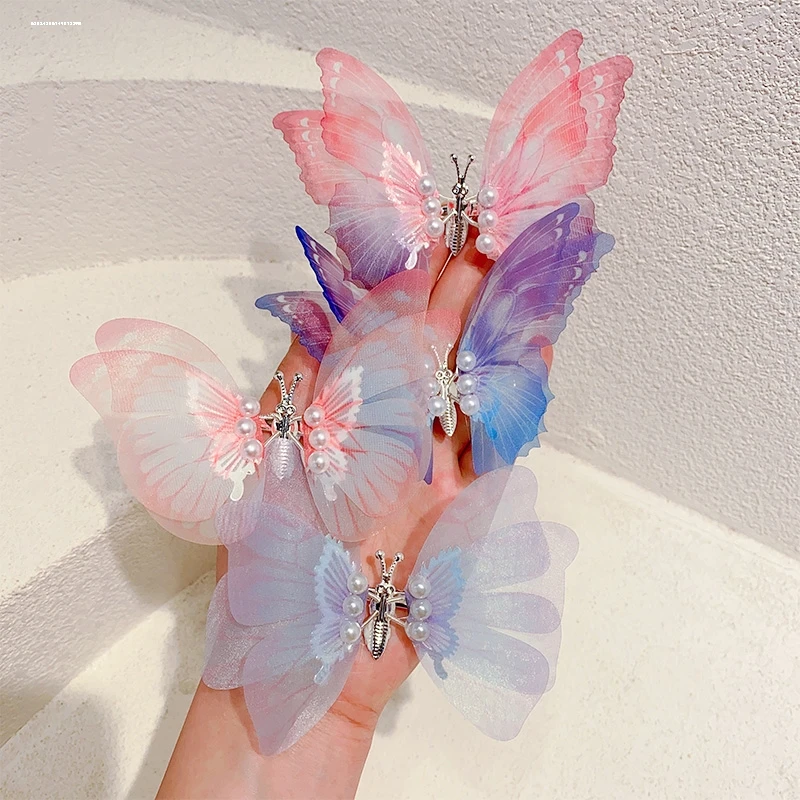 薄纱蝴蝶儿童发夹仙气仙女女孩古装编发边夹对夹超仙灵动夹子精致