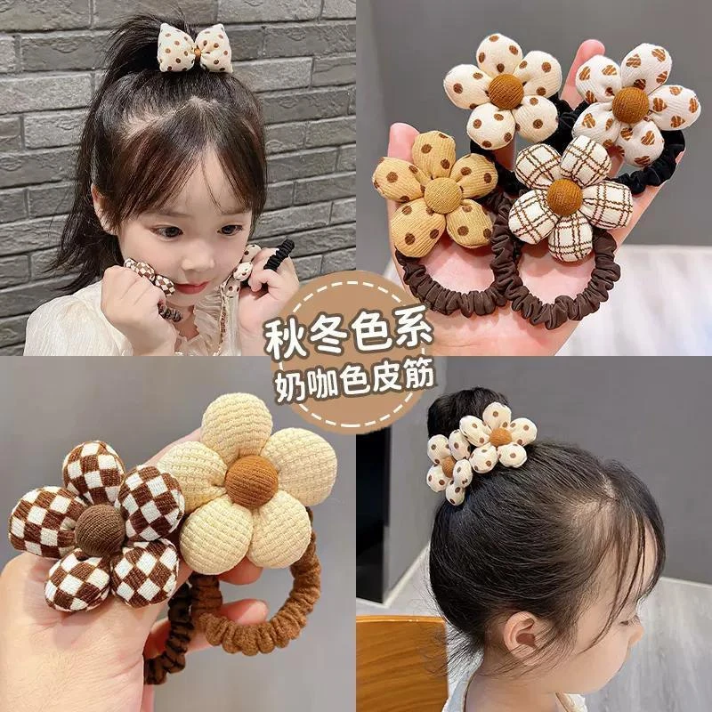 新款儿童奶咖色头绳宝宝布艺花朵发圈女童不伤发皮筋头饰女孩发饰