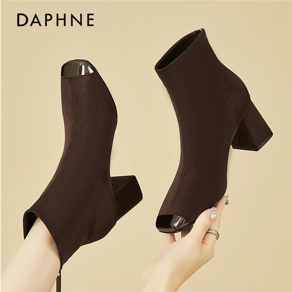 达芙妮短靴瘦瘦靴女秋冬季加绒棉鞋2025新款磨砂皮鞋马丁靴高跟鞋