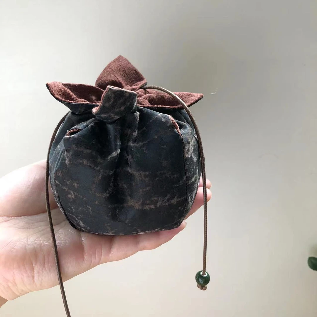 香云纱柿子袋 盖碗茶杯收纳袋 茶道搭配 茶艺 茶人 彧红手作