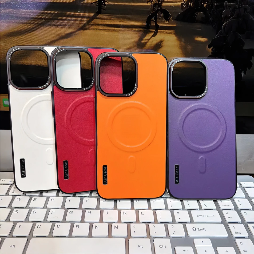 高档素皮纹苹果15promax手机壳磁吸适用iphone14不沾指纹13磨砂壳