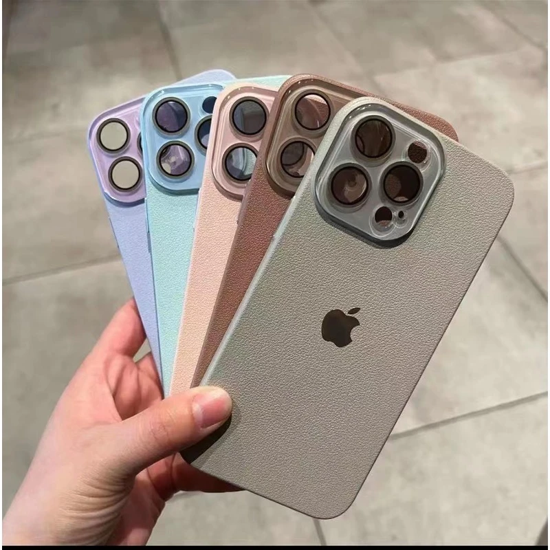 简约防摔荔枝纹镜头膜适用苹果15promax手机壳iPhone13/14/12硬壳