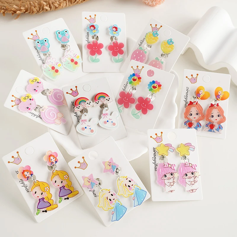 新款爱莎公主儿童耳夹耳坠宝宝无耳洞防痛假耳环饰品卡通配饰礼物