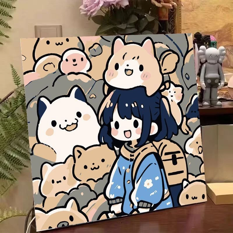 diy数字油画爆款儿童简色手工填色可爱画学生手绘丙烯油彩yw