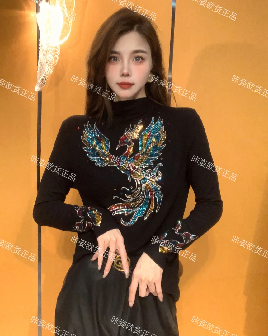 【秋冬新款】加厚款高端洋气时尚重工烫钻长袖打底衫女显瘦气质