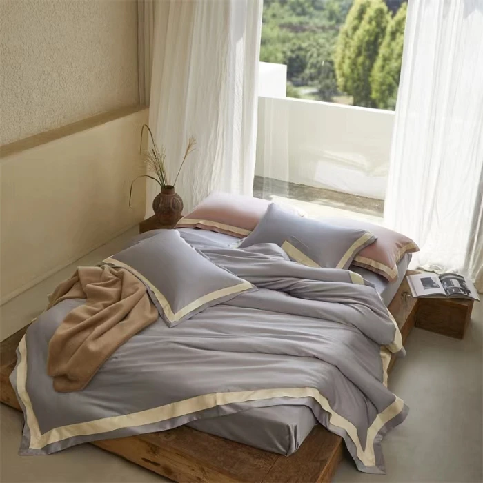 东帝兴面料140支双股长绒棉四件套简约高奢纯色轻奢丝滑素色