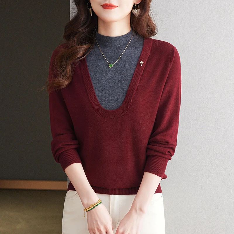 妈妈本命年红色毛衣秋冬假两件上衣2025年新款羊毛半高领打底衫厚