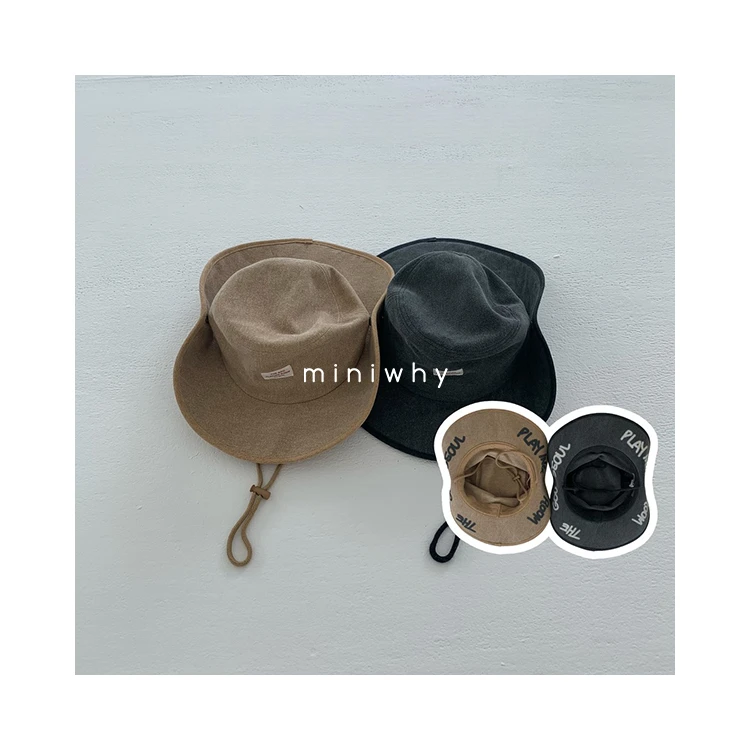 miniwhy韩国童装代购"帅气复古色系字母渔夫帽 中性百搭新gou24秋