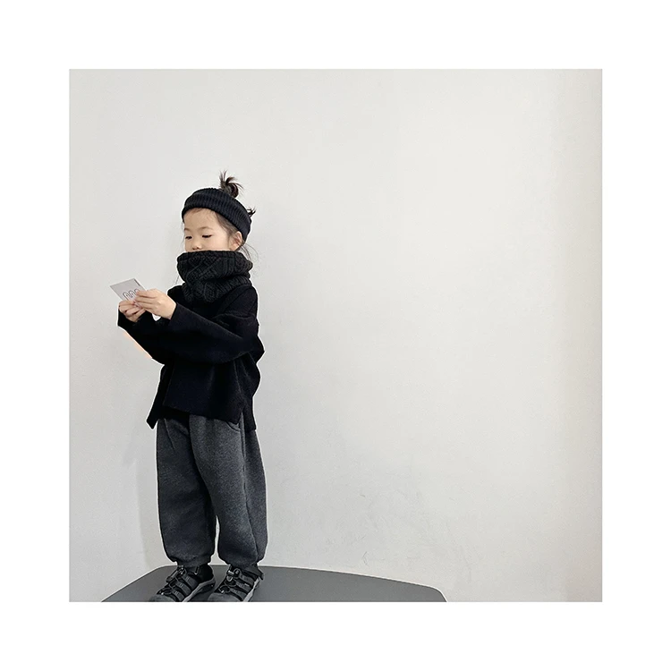 miniwhy自制| 质感高ji无性别亲子装弹性针织黑卫衣冬.版型利落