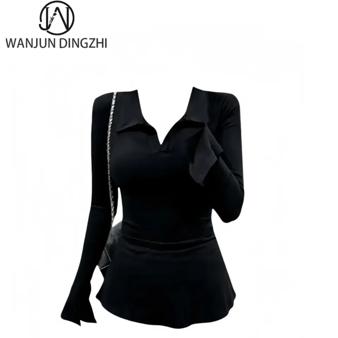 婉君定制 （polo领长袖T） 修身显瘦上衣