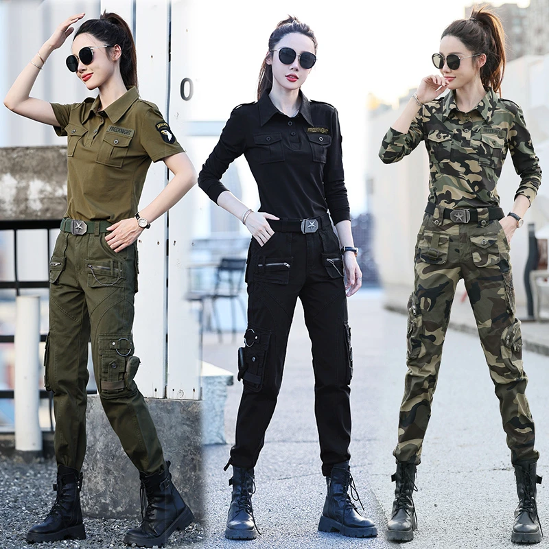 春季服饰服装夏季新款工装迷彩服套装女显瘦军绿时尚女装休闲宽松