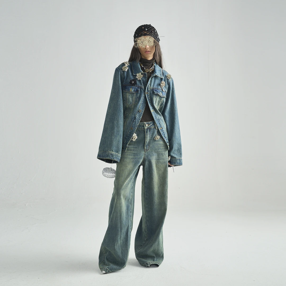 SHELLE ARTISTE手工立体花牛仔外套