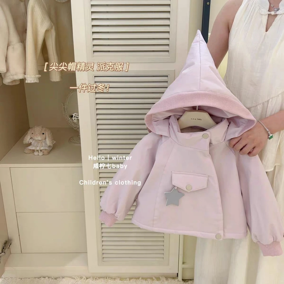 儿童冬季新款女童金羚肩帽风衣宝宝夹克加绒防风外套打底裤秋冬装