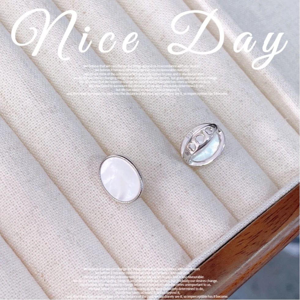 925银耳饰 纯银925白贝款椭圆耳扣精致款