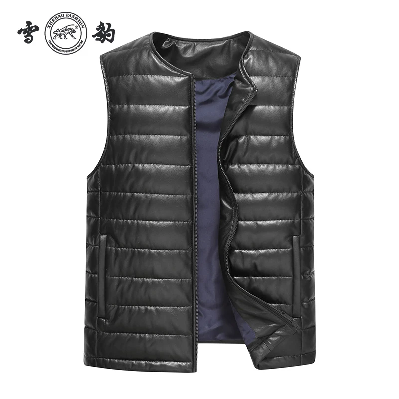 XUEBAO  FASHION/雪豹80001男士保暖白鸭绒绵羊皮羽绒马甲休闲