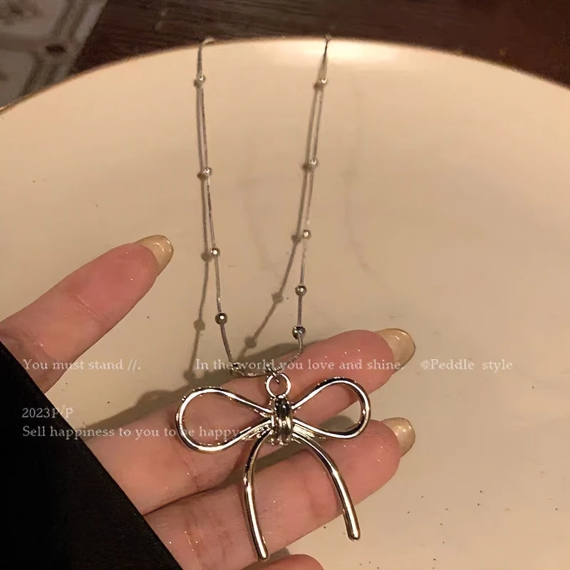 合金皮质项链 Lion sheep蝴蝶结毛衣链高级感设计感配饰气质-不烦