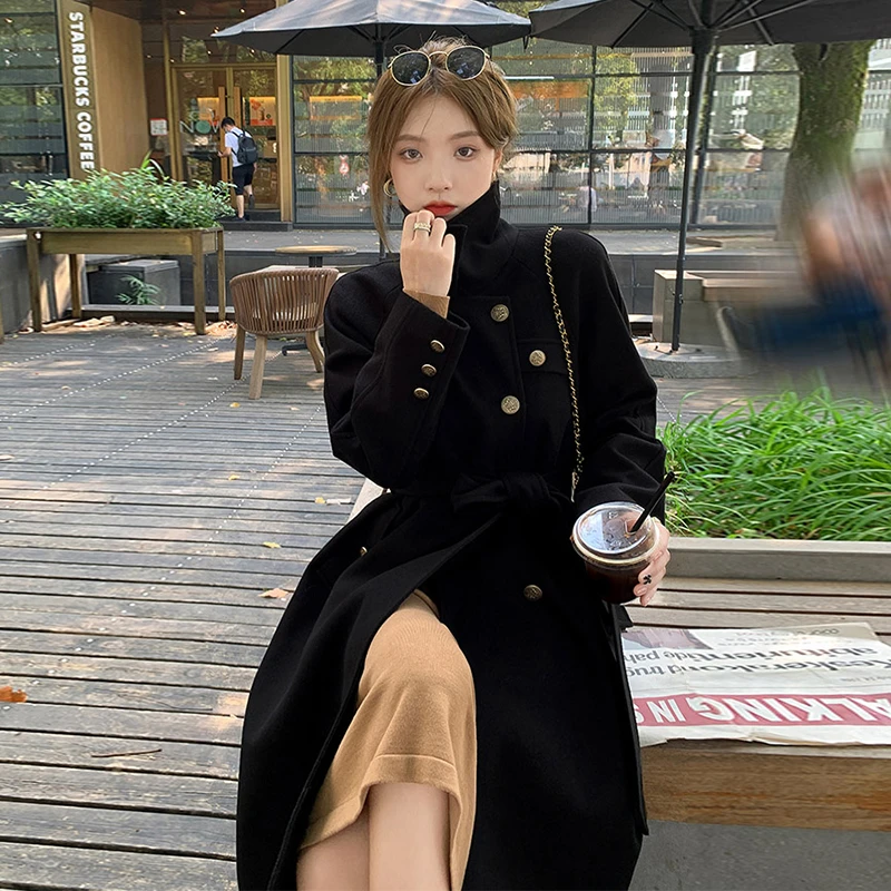 2023年秋冬新款呢子显瘦小个子气质韩版冬季中长款毛呢大衣外套