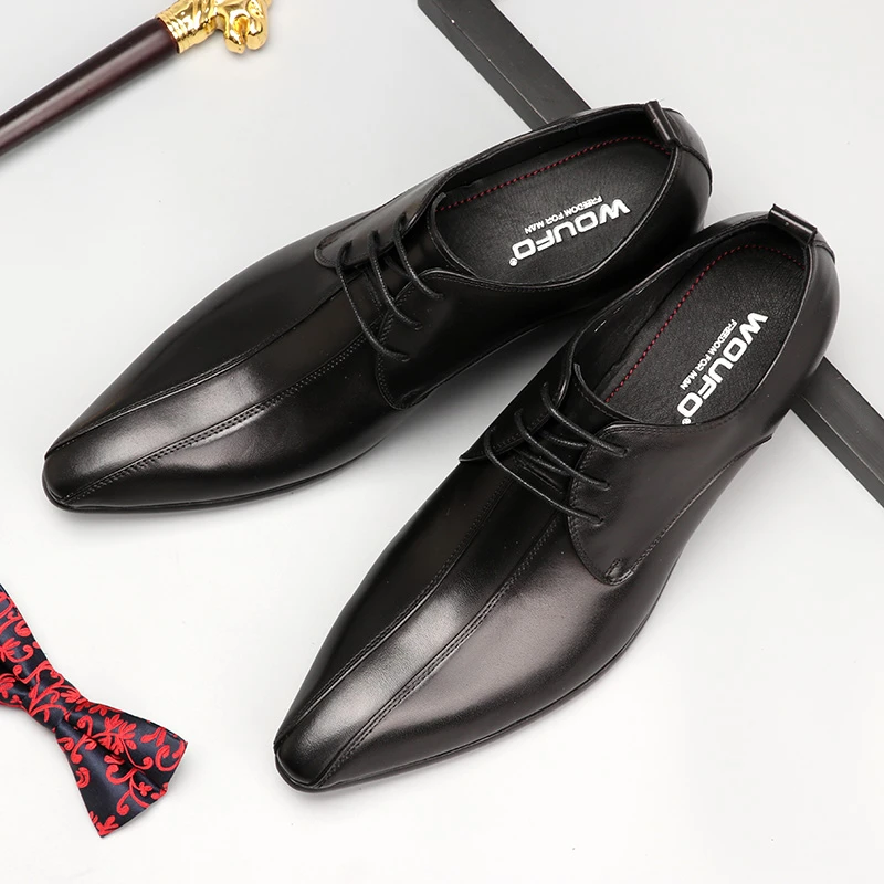 英伦风商务正装欧版男鞋潮流透气尖头皮鞋男正品牛皮男士皮鞋单鞋