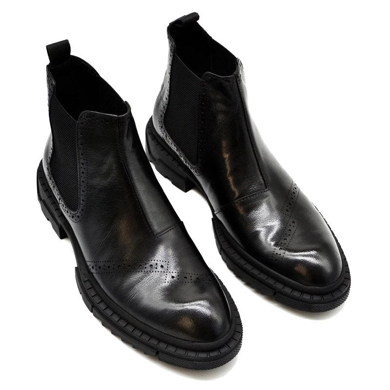 新款布洛克马丁靴男高帮皮鞋英伦真皮靴子男靴加绒雕花切尔西靴潮