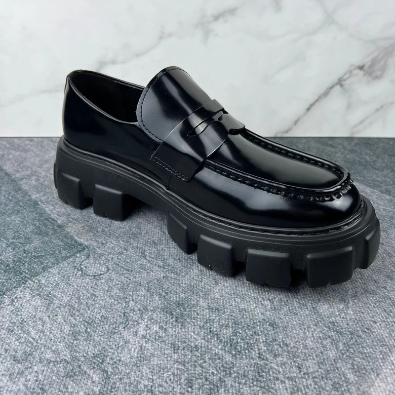 大头2024新款厚底增高乐福鞋子青春时尚潮流松糕鞋男鞋开边珠牛皮