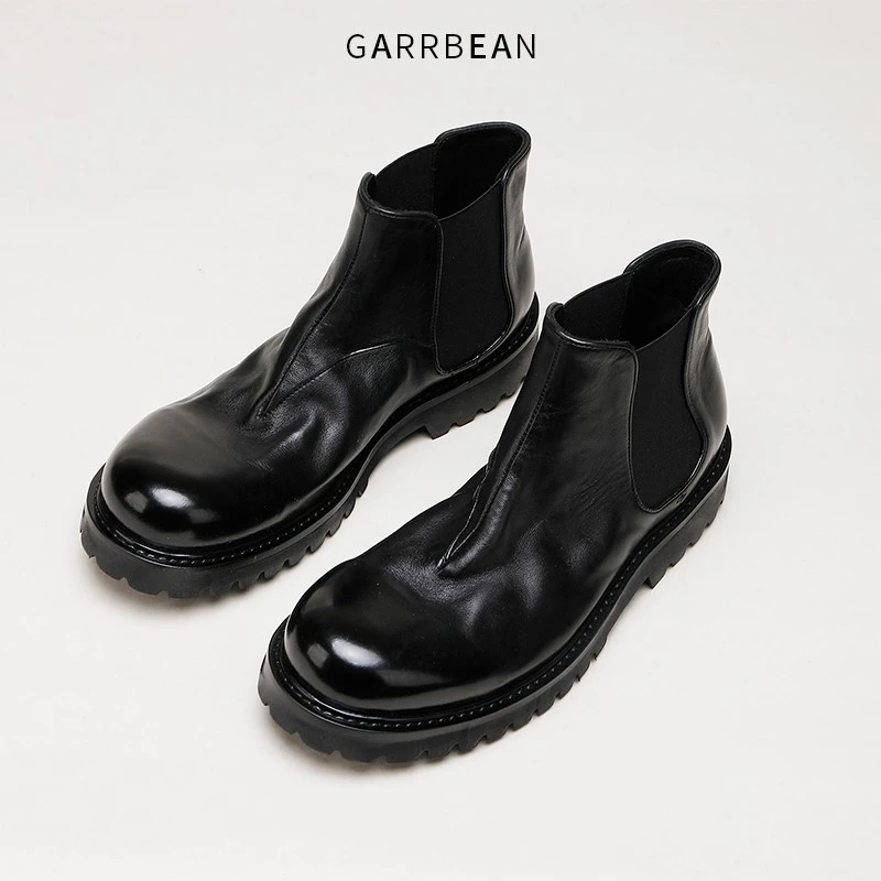 软面舒适水洗小牛皮工艺软面纯手工缝制上线大底牛皮切尔西靴男