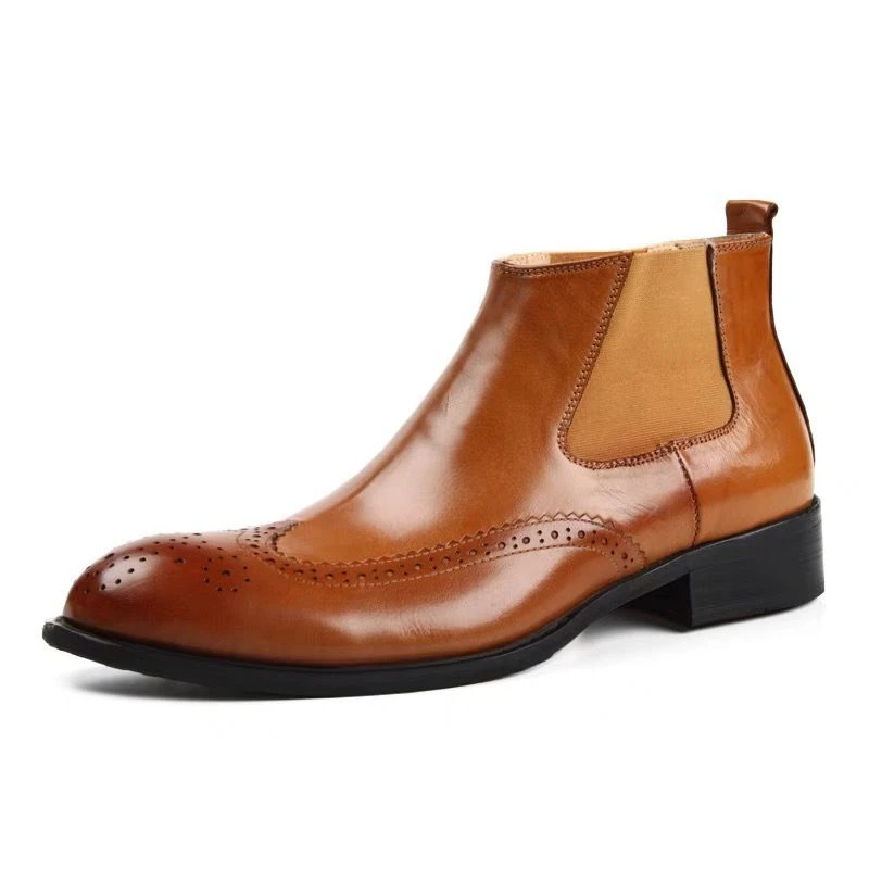 冬季男士商务高帮皮鞋男鞋英伦尖头马丁靴 男潮流短靴雕花男靴子