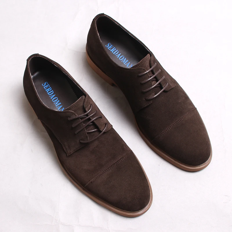 欧美磨砂皮休闲男鞋商务英伦手工真皮三接头男士翻毛皮反绒皮鞋男