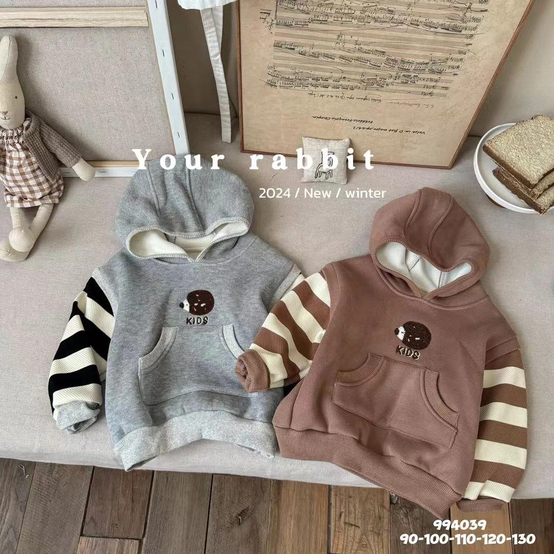 994039假两件拼接加绒卫衣（咖色）