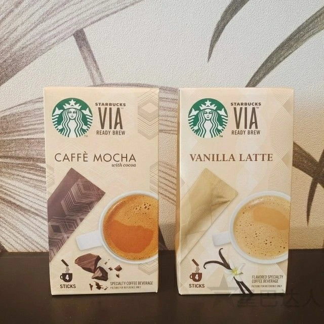 星巴克VIA香草拿铁摩卡风味免煮咖啡固体饮料速溶咖啡粉4条装