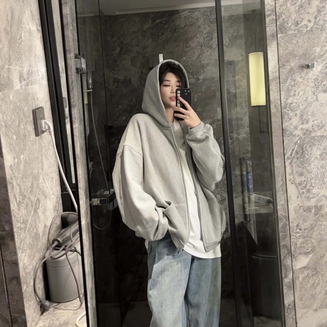 欧货重磅加绒卫衣挺阔大版型外套